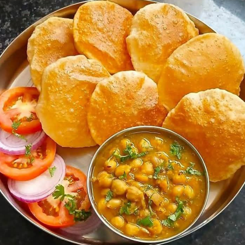 2 Puri Channay Halwa & Achaar